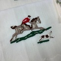 5 Race Horse Hunt Scene Embroidered Linen Napkins 