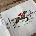 5 Race Horse Hunt Scene Embroidered Linen Napkins 