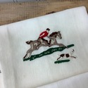 5 Race Horse Hunt Scene Embroidered Linen Napkins 