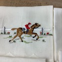 5 Race Horse Hunt Scene Embroidered Linen Napkins 