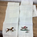 5 Race Horse Hunt Scene Embroidered Linen Napkins 