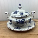 Blue White Italian Round Soup Tureen w Under Plate