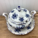 Blue White Italian Round Soup Tureen w Under Plate