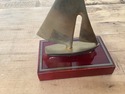 Brass Sailboat Mounted on Wood Base Gold Trim Desk