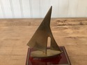 Brass Sailboat Mounted on Wood Base Gold Trim Desk