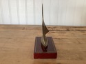 Brass Sailboat Mounted on Wood Base Gold Trim Desk