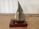 Brass Sailboat Mounted on Wood Base Gold Trim Desk