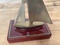 Brass Sailboat Mounted on Wood Base Gold Trim Desk