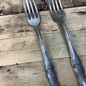 2 Antique Silver Plate Dinner Forks XS Triple Grap