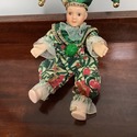 Vintage Christmas Jester Clown Doll Porcelain Gree