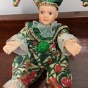 Vintage Christmas Jester Clown Doll Porcelain Gree