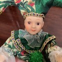 Vintage Christmas Jester Clown Doll Porcelain Gree