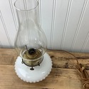 Milk Glass Vintage Electrified Oil Lamp w Hurrican