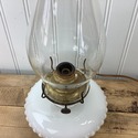 Milk Glass Vintage Electrified Oil Lamp w Hurrican