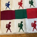 Linen Rooster Cocktail Napkins Madeira Embroidered