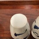 Pair Art Pottery Signed Vases White w Blue Coy Fis