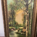 Pair Antique Oil Paintings Landscape Forest Stream
