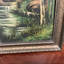 Pair Antique Oil Paintings Landscape Forest Stream