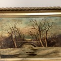 Antique Oil Painting Landscape Europe Stone Bridge