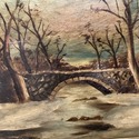 Antique Oil Painting Landscape Europe Stone Bridge