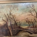 Antique Oil Painting Landscape Europe Stone Bridge