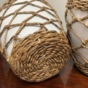 Pair White Pottery Tall Vases Wrapped with Rattan 