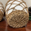 Pair White Pottery Tall Vases Wrapped with Rattan 