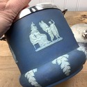 Wedgwood Biscuit Barrel Tea Caddy Blue White Relie