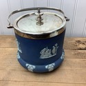 Wedgwood Biscuit Barrel Tea Caddy Blue White Relie