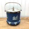 Wedgwood Biscuit Barrel Tea Caddy Blue White Relie