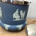 Wedgwood Biscuit Barrel Tea Caddy Blue White Relie