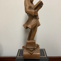 Carved Wood Tall Figure Librarian Man Reading Book