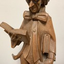 Carved Wood Tall Figure Librarian Man Reading Book