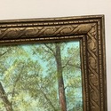 Vintage Oil Painting Pond w Rocks Green Trees Blue