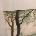 Signed Watercolor Painting Landscape Lake River Lu