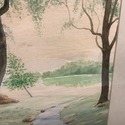 Signed Watercolor Painting Landscape Lake River Lu