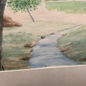 Signed Watercolor Painting Landscape Lake River Lu