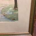 Signed Watercolor Painting Landscape Lake River Lu