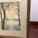 Signed Watercolor Painting Landscape Lake River Lu