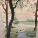 Signed Watercolor Painting Landscape Lake River Lu