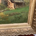 Antique Oil Painting Swiss Alps Chalet Landscaped 