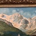 Antique Oil Painting Swiss Alps Chalet Landscaped 