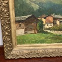 Antique Oil Painting Swiss Alps Chalet Landscaped 