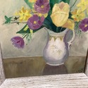 Vintage Oil Painting Still Life Yellow Tulips Purp