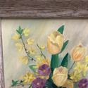 Vintage Oil Painting Still Life Yellow Tulips Purp