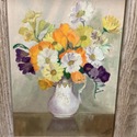 Vintage Oil Painting Yellow White Orange Purple Fl