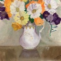 Vintage Oil Painting Yellow White Orange Purple Fl