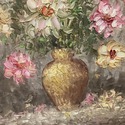 Vintage Oil Painting Still Life Floral Bouquet Pin