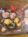 Vintage Print Still Life Bouquet Roses Under Glass