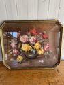 Vintage Print Still Life Bouquet Roses Under Glass